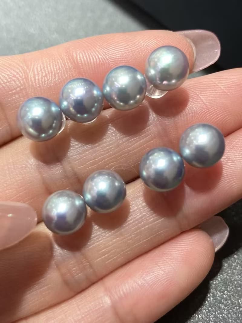 回饋粉絲款靜夜光真多麻灰天然珍珠真珠耳環7–7.5mm18K金耳針