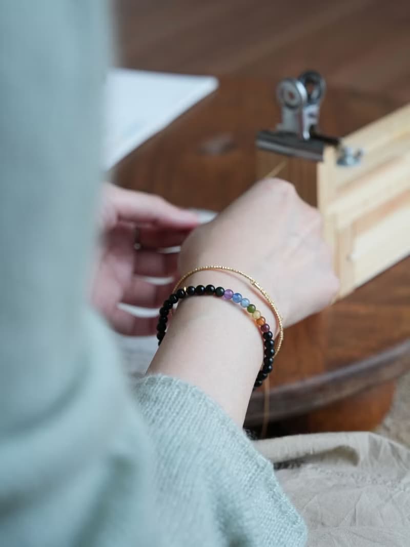 原創手工星霽天然黑曜石彩虹手串碧璽海藍寶多寶手鏈好運生日禮物