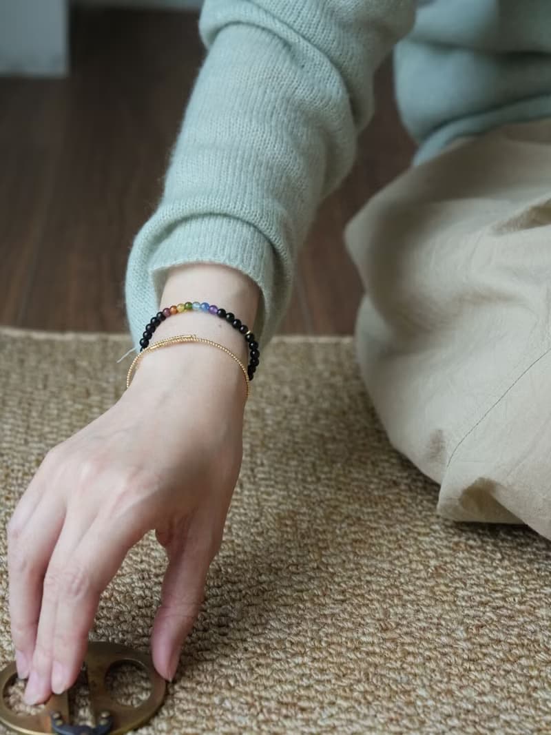 原創手工星霽天然黑曜石彩虹手串碧璽海藍寶多寶手鏈好運生日禮物