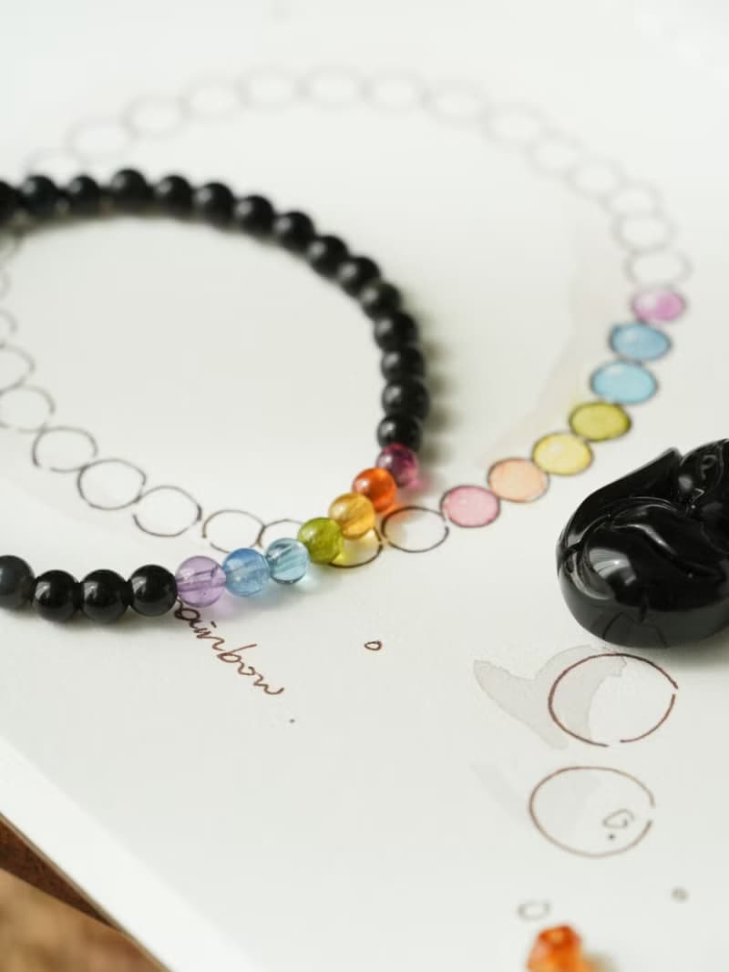 原創手工星霽天然黑曜石彩虹手串碧璽海藍寶多寶手鏈好運生日禮物