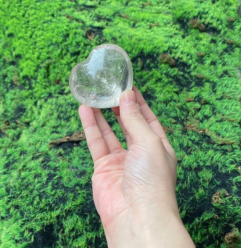 天然彩虹帶彩白水晶大愛心| 淨化負能量|快速出貨 風水擺件
