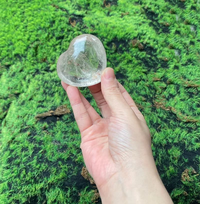 天然彩虹帶彩白水晶大愛心| 淨化負能量|快速出貨 風水擺件