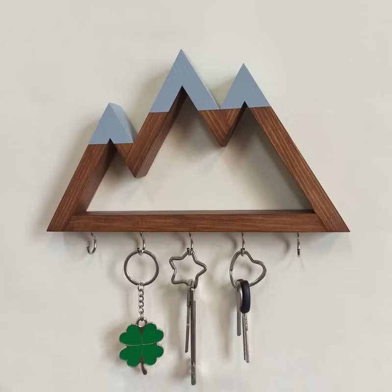 Wooden wall key holder Mountains peaks (gray tops)