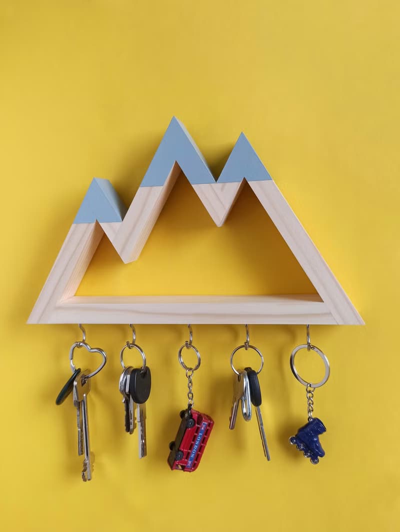 Wooden wall key holder Mountains peaks (gray tops)