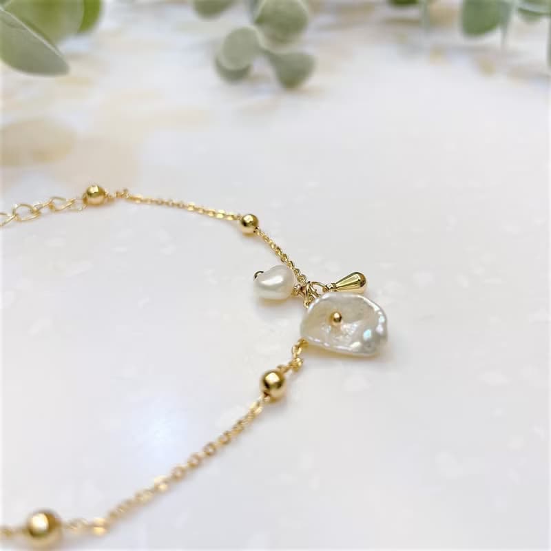 │輕奢│珍珠花瓣露露 • 手鍊 • 14K注金 • 14kgf