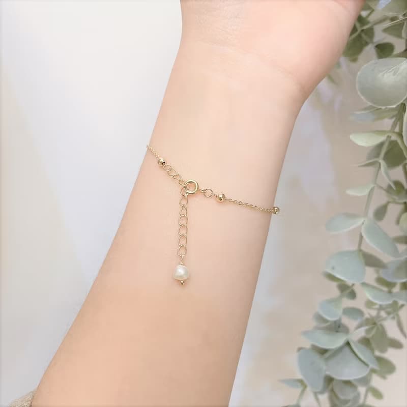 │輕奢│珍珠花瓣露露 • 手鍊 • 14K注金 • 14kgf