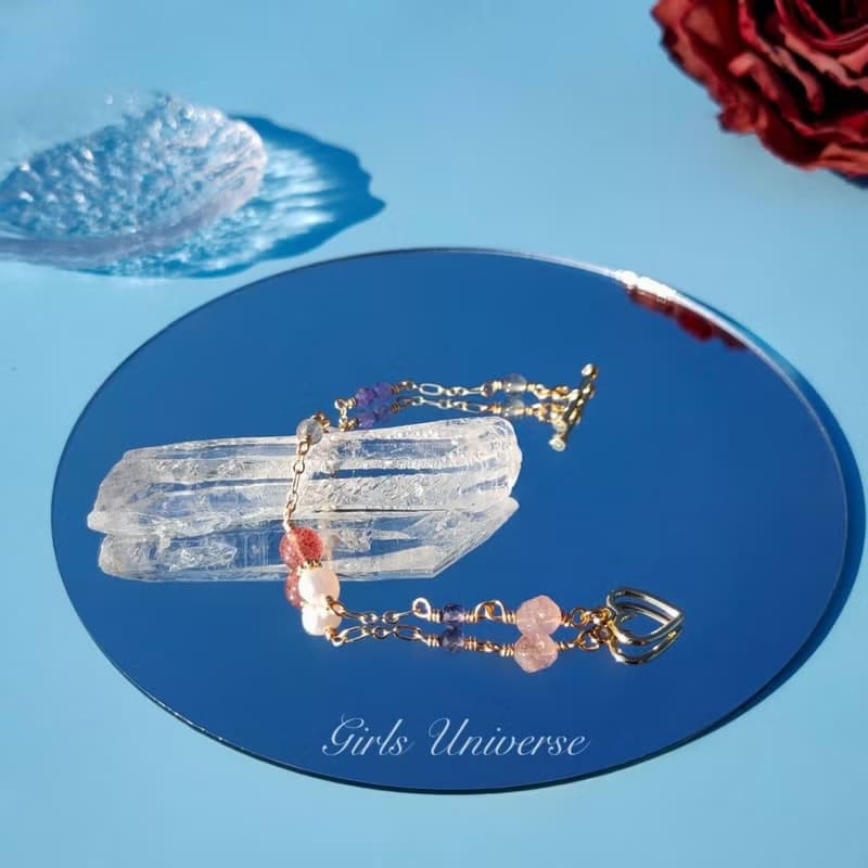 布吉瓦的舞會。坦桑石 淡水珍珠 草莓晶 14K包金 水晶設計手鍊