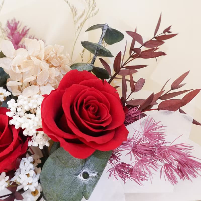 2朵永生紅玫瑰花束