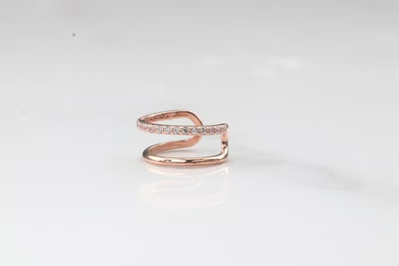 14K金 C Type CZ Cuff 雙C型鑽耳夾耳環(單個)耳骨夾 不褪色