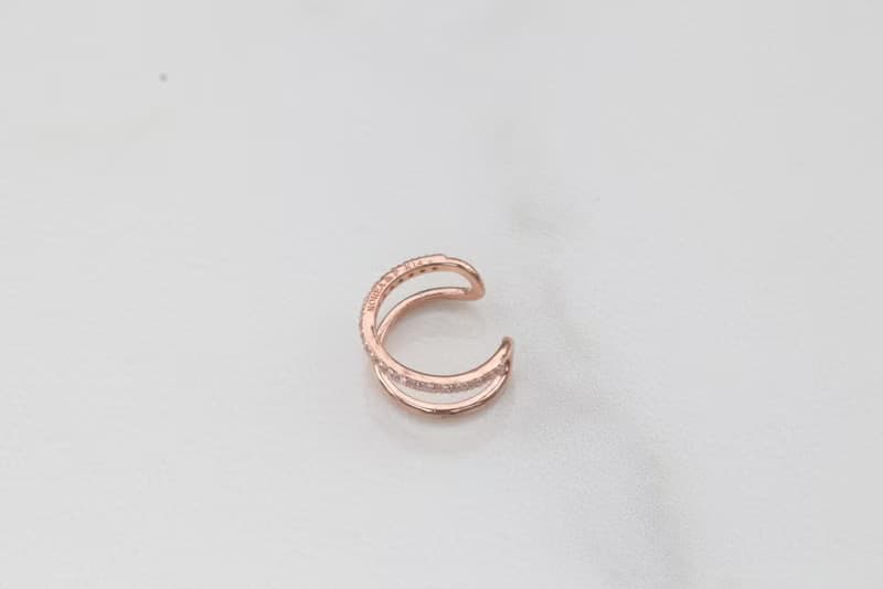 14K金 C Type CZ Cuff 雙C型鑽耳夾耳環(單個)耳骨夾 不褪色
