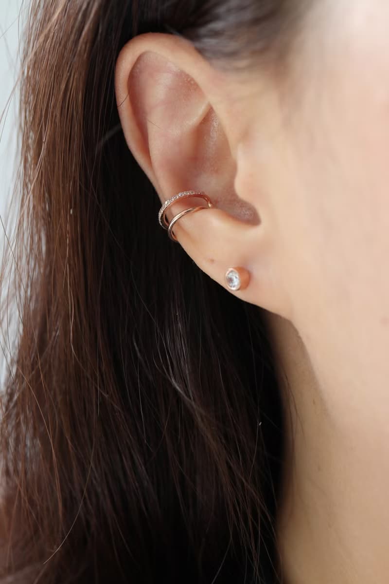 14K金 C Type CZ Cuff 雙C型鑽耳夾耳環(單個)耳骨夾 不褪色
