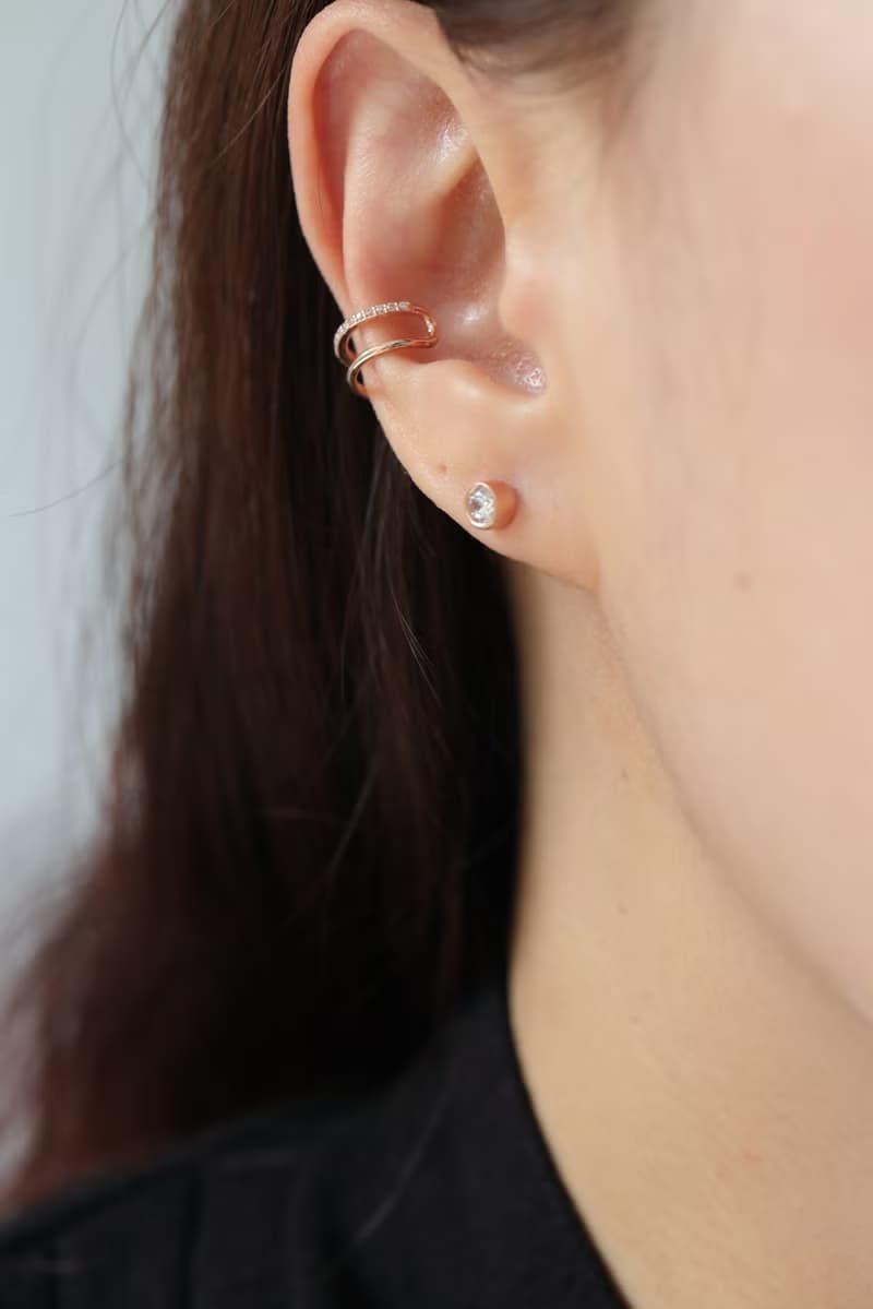 14K金 C Type CZ Cuff 雙C型鑽耳夾耳環(單個)耳骨夾 不褪色