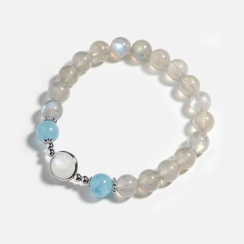 拉長石海藍寶月光石925銀水晶手鍊