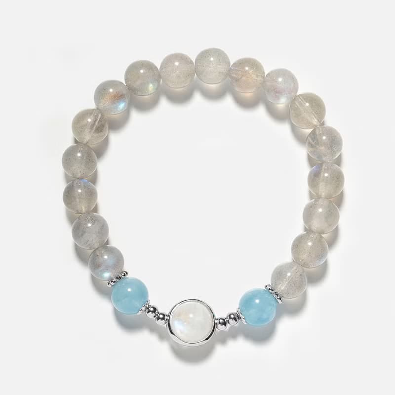 拉長石海藍寶月光石925銀水晶手鍊