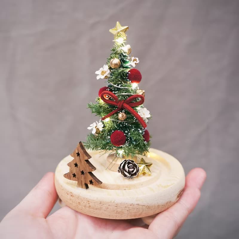 聖誕樹蠟燭×永生聖誕樹LED玻璃罩 交換禮物盒/聖誕紅/附燭台、燈
