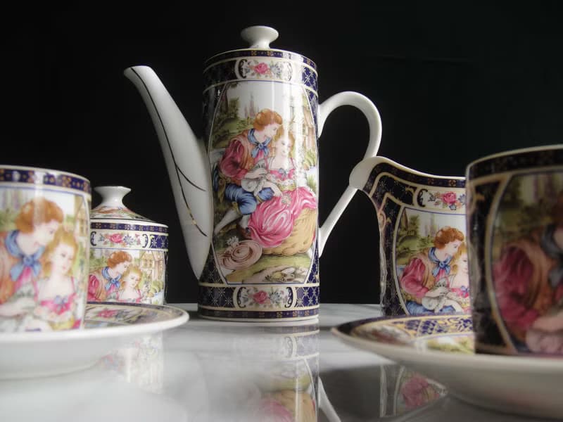 【老時光 OLD-TIME】早期二手日本精緻美圖茶具組(5杯5盤兩壺一罐