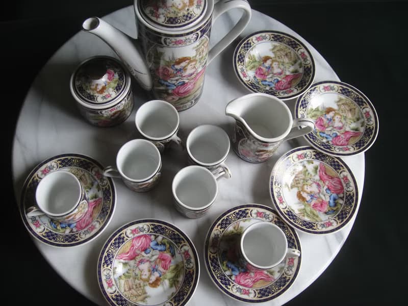 【老時光 OLD-TIME】早期二手日本精緻美圖茶具組(5杯5盤兩壺一罐