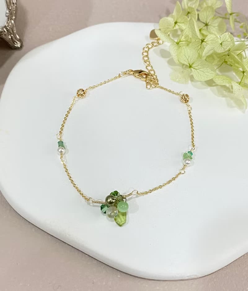 【Kimiko手作飾品】 五月誕生石系列 綠色天然石小清新造型手鍊