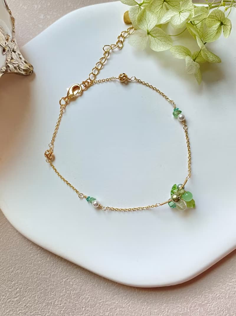 【Kimiko手作飾品】 五月誕生石系列 綠色天然石小清新造型手鍊
