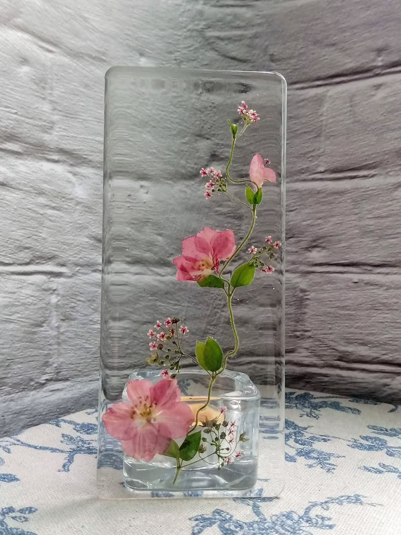 壓花燭台| 療愈LED小夜燈 | 溫馨押花玻璃燭台 | 粉色千鳥
