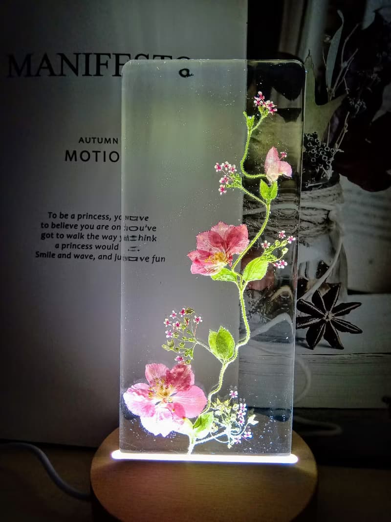 壓花燭台| 療愈LED小夜燈 | 溫馨押花玻璃燭台 | 粉色千鳥