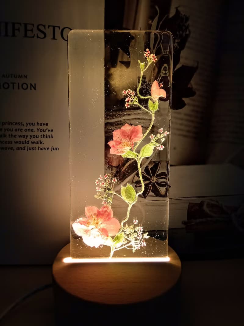 壓花燭台| 療愈LED小夜燈 | 溫馨押花玻璃燭台 | 粉色千鳥