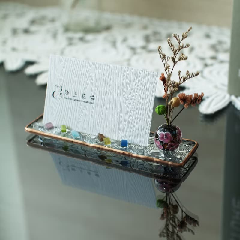 玻璃名片座/直式/橫式- 玫紅琉璃球