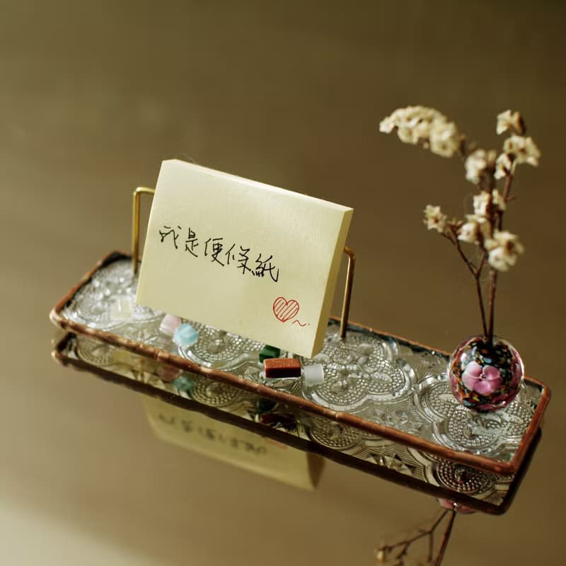 玻璃名片座/直式/橫式- 玫紅琉璃球