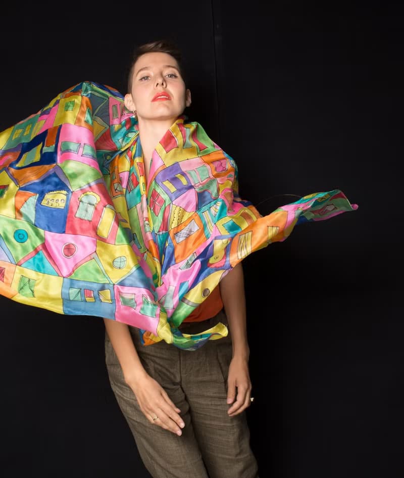 Silk Shawl Hand painted- Crazy Town. Hundertwasser scarf. Luxury Silk Scarf Wrap