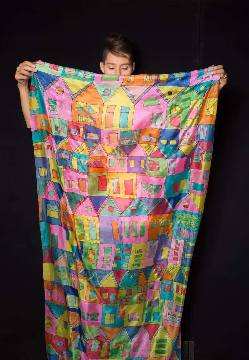 Silk Shawl Hand painted- Crazy Town. Hundertwasser scarf. Luxury Silk Scarf Wrap
