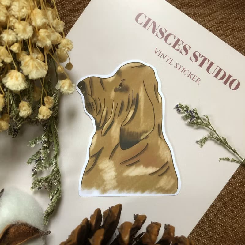 手繪血犬插畫 防水貼紙  筆電 手機殼 行李箱貼 水壺 貼紙