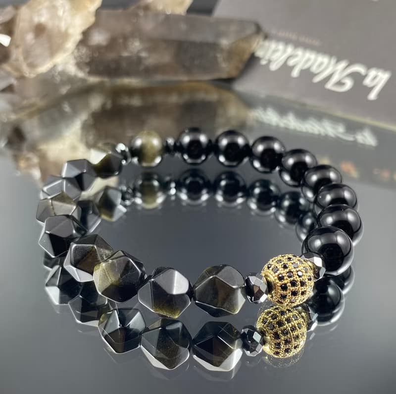 紫微朕能量 | 金曜石 黑曜石 | 皇者之光 | 男士水晶手鍊