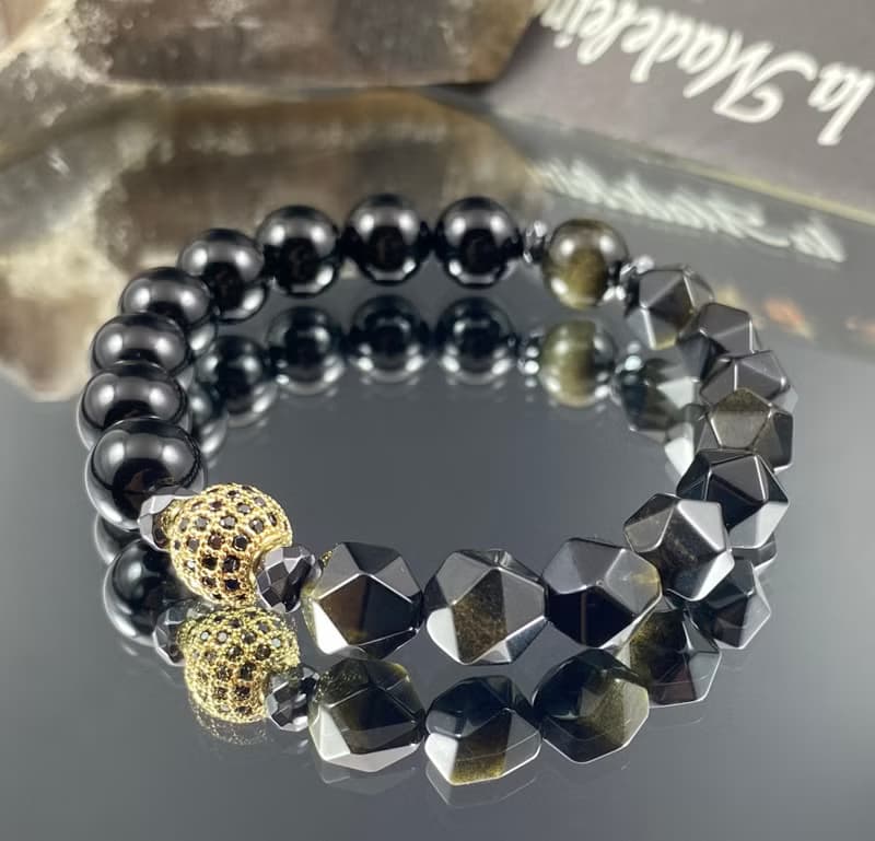 紫微朕能量 | 金曜石 黑曜石 | 皇者之光 | 男士水晶手鍊