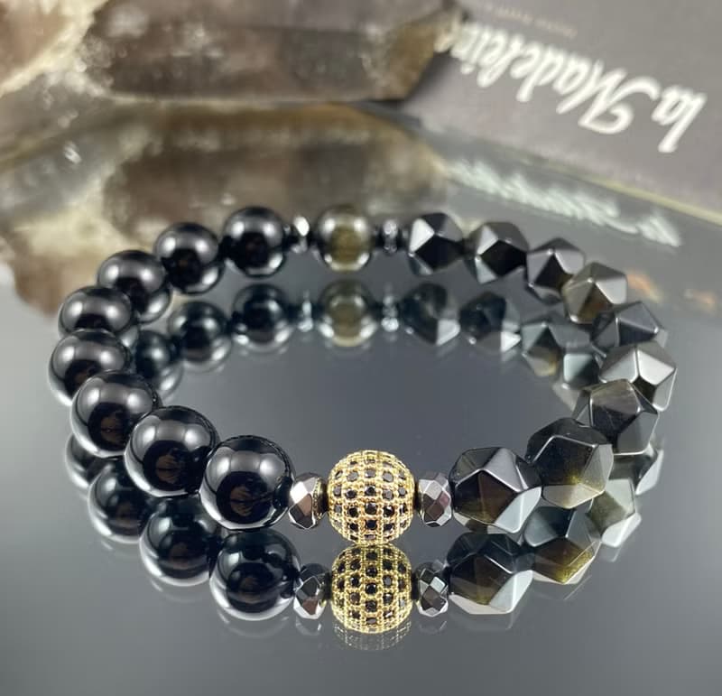 紫微朕能量 | 金曜石 黑曜石 | 皇者之光 | 男士水晶手鍊
