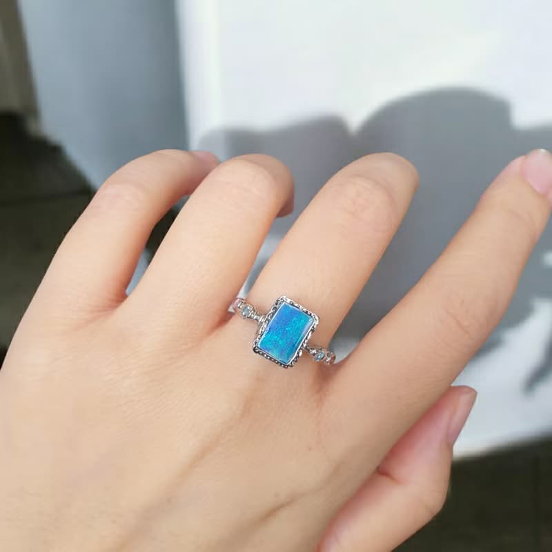 Australian Opal ring with Blue topaz, Pink tourmaline, Silver 925 setting