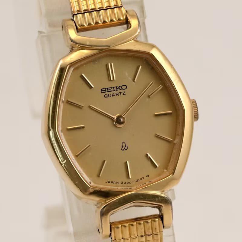 ヴィンテージ SEIKO オクタゴン 20mm ゴールド 文字盤 ステンレス レディース クォーツ 腕時計 手錶 古董錶  日本直送
