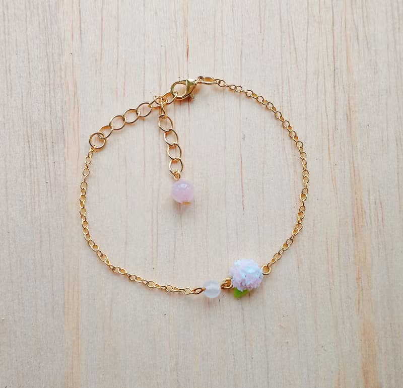 粉白色繡球花 14K包金手鍊