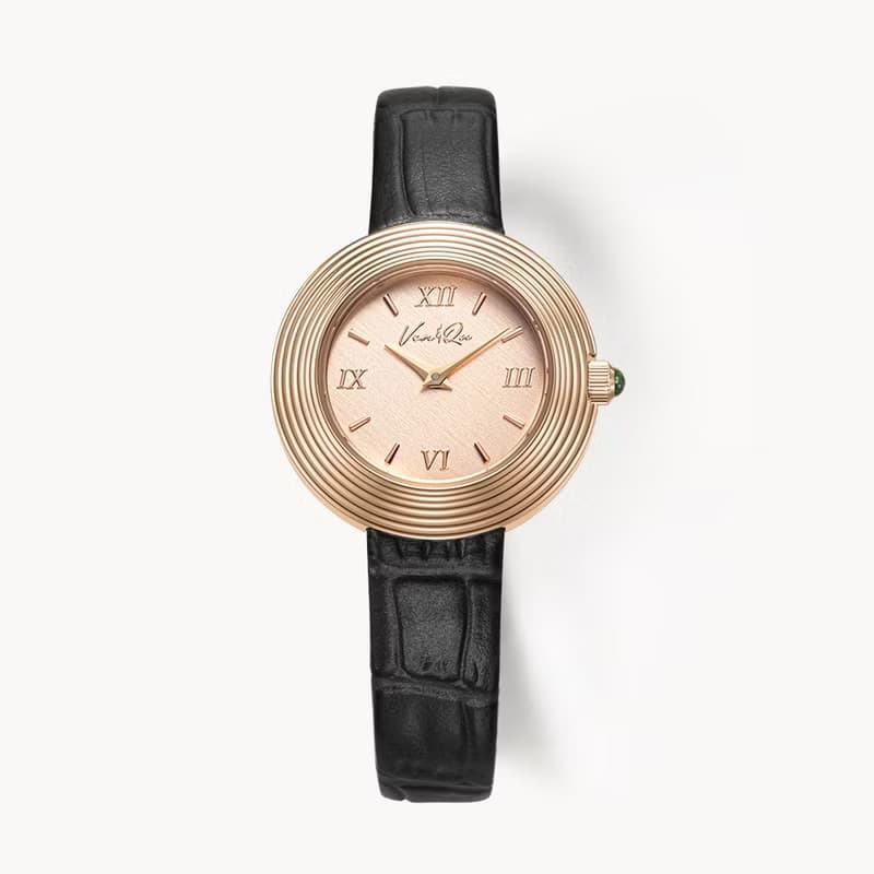 【Ven & Qu】Volante 玫瑰金腕錶 29mm 黑色皮革錶帶
