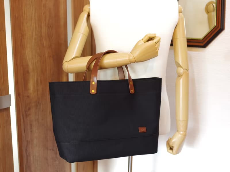 レザーハンドル帆布 トートバッグ A4横長 ブラック