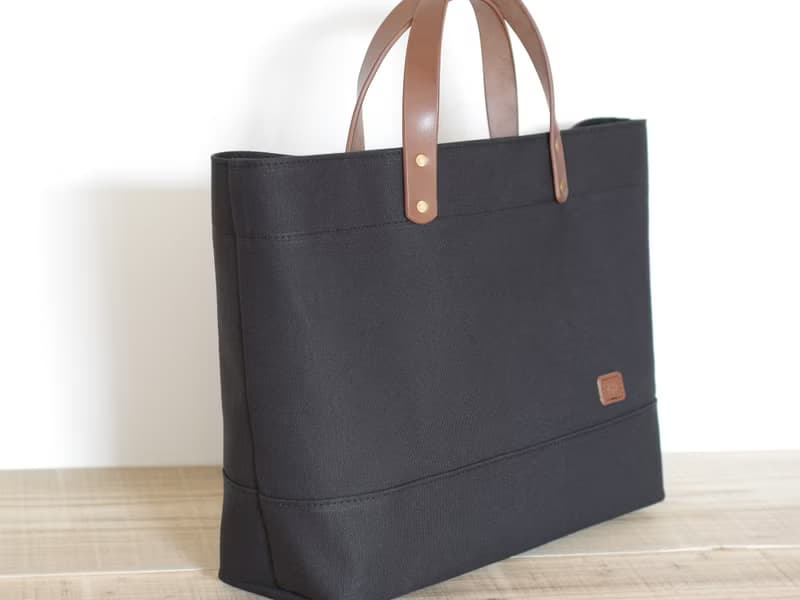 レザーハンドル帆布 トートバッグ A4横長 ブラック