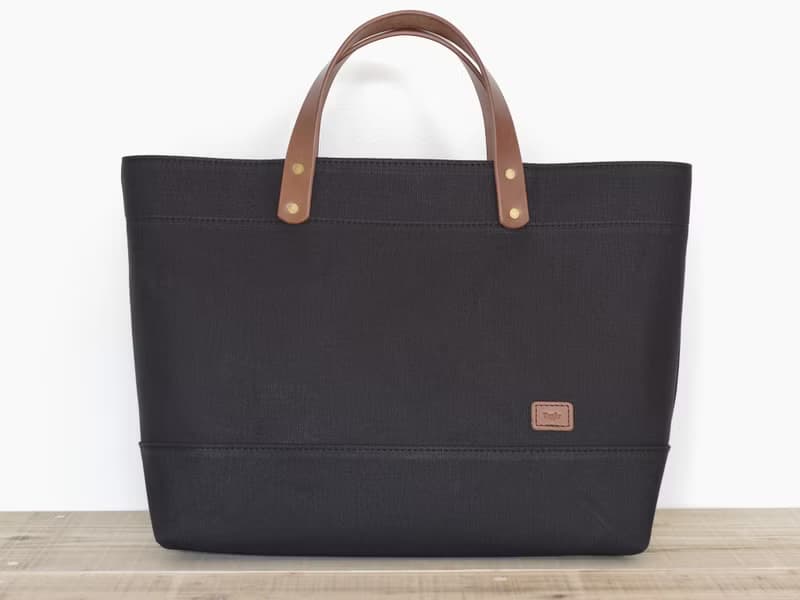 レザーハンドル帆布 トートバッグ A4横長 ブラック