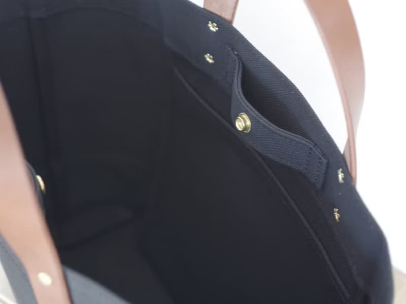 レザーハンドル帆布 トートバッグ A4横長 ブラック