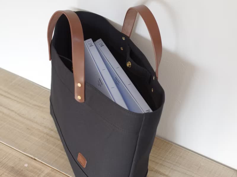 レザーハンドル帆布 トートバッグ A4横長 ブラック