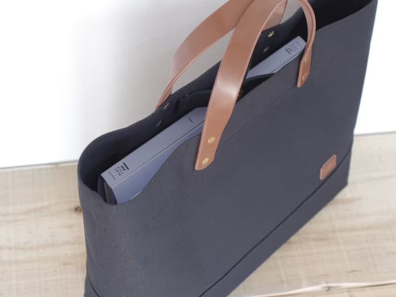 レザーハンドル帆布 トートバッグ A4横長 ブラック