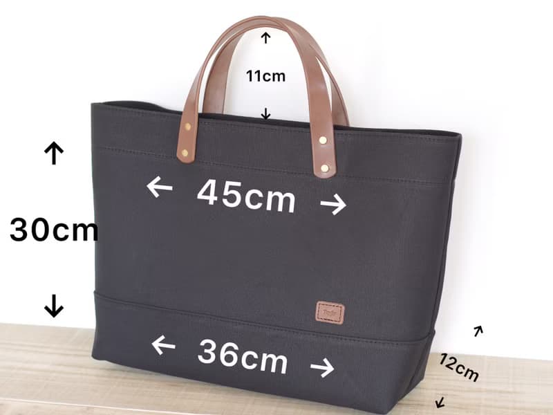 レザーハンドル帆布 トートバッグ A4横長 ブラック