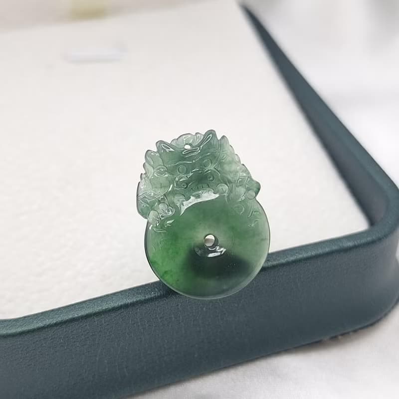冰種危料深藍水飄花龍扣吊墜 | 天然A貨翡翠