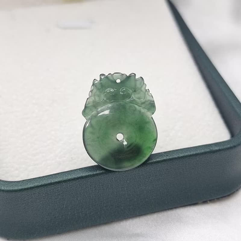 冰種危料深藍水飄花龍扣吊墜 | 天然A貨翡翠