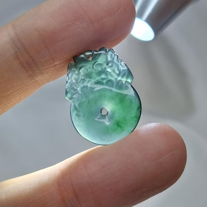 冰種危料深藍水飄花龍扣吊墜 | 天然A貨翡翠