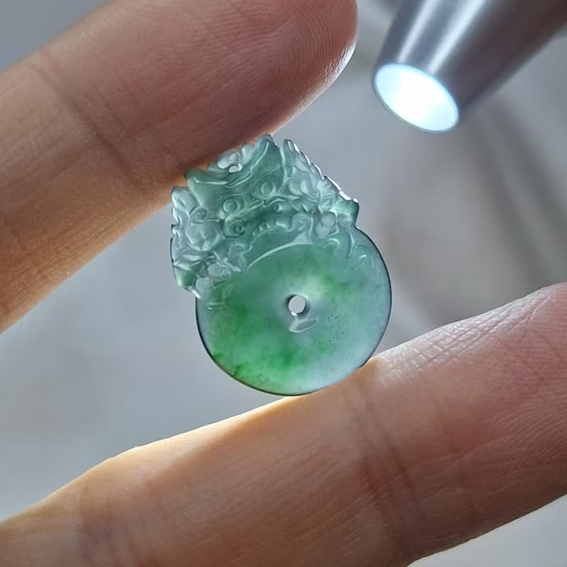 冰種危料深藍水飄花龍扣吊墜 | 天然A貨翡翠