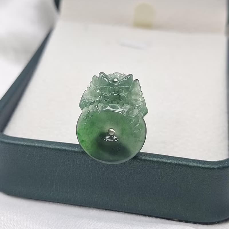 冰種危料深藍水飄花龍扣吊墜 | 天然A貨翡翠